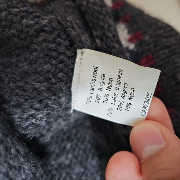 Icelandic Design L Quarter Zip Navy Gray Red Fair Isle 100% Cotton Sweater Fall - Picture 6 of 8